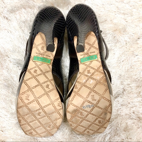 L.A.M.B. Beige & Brown Open Toe Heels - Picture 6 of 6